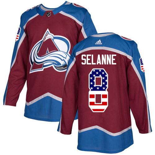 Adidas Avalanche #8 Teemu Selanne Burgundy Home Authentic USA Flag Stitched NHL Jersey